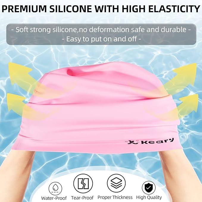 Keary Extra Large Swim Cap for Braids and Dreadlocks Extensions Weaves Long Hair, Waterproof Silicone Cover Ear Bath Pool Shower Swimming Cap for Adult Youth to Keep Hair Dry, Easy to Put On and Off