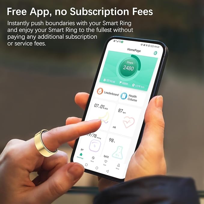 Health Tracker Ring, Smart Health Ring for Women Men with Heart Rate, Blood Oxygen, Sleep Monitor, Steps,Calories, No Subscription Fee, IP68 Waterproof Smart Ring for iPhone & Android (Gold, 7#)