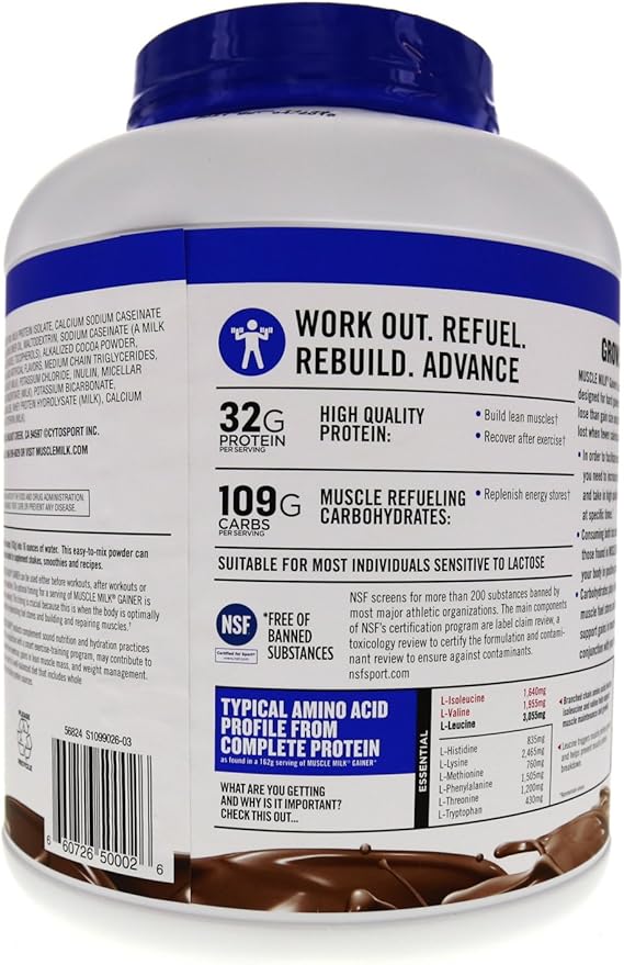 Muscle Milk Gainer Protein Powder, Chocolate, 32g Protein, 5 Pound