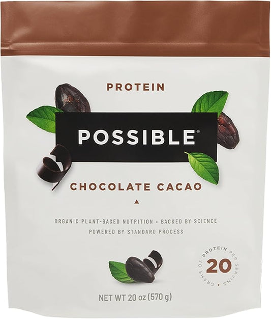 Possible Protein Powder Chocolate Cacao - 20g of Vegan, Plant-Based Protein Mix - Non-GMO, Non-Dairy, Gluten-Free - 3.5g of BCAAs - 9 Essential Amino Acids - 15-Day Supply - 1 Bag, 15 Servings