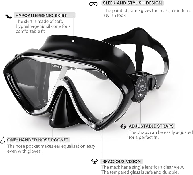 Scuba Diving Mask for Adults - Premium Anti-Fog Snorkeling Mask Comfortable & Leak-Proof Swim Goggles with Nose Cover for Scuba Diving, Snorkeling & Underwater Adventures