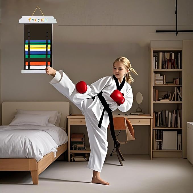 Karate Belt Display Rack - Holds Up to 12 Belts, Taekwondo & BJJ Belt Display Holder for Martial Arts, No Assembly Required, Martial Arts Belt Display for Teenagers & Adults