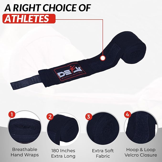 DEFY Professional 180 Inch Hand Wraps for Boxing Muay Thai MMA Elastic Bandages for Men & Women -Pair
