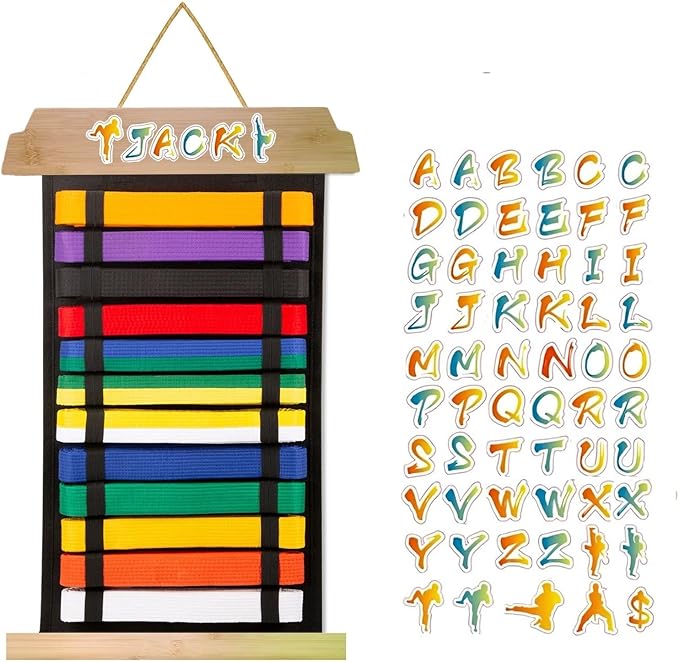 Karate Belt Display Rack - Holds Up to 12 Belts, Taekwondo & BJJ Belt Display Holder for Martial Arts, No Assembly Required, Martial Arts Belt Display for Teenagers & Adults