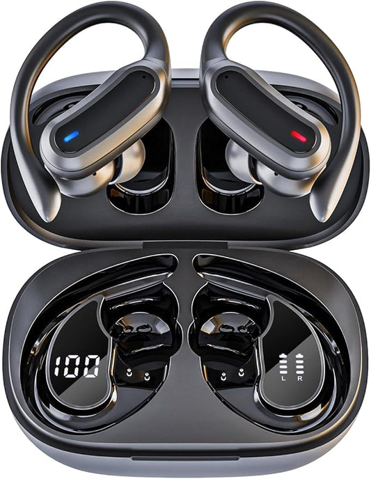Wireless Earbuds, Bluetooth 5.4 Headphones, True Wireless Stereo Earphones with IPX7 Waterproof, Noise Cancelling Mic, Fast Charging and Comfort Fit Ear Buds for Sports/Workouts - Black