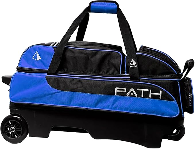 Pyramid Path Triple Premium Deluxe Roller Bowling Bag With Extra Large Separate Shoe Compartment (Up To US Mens Size 16) and 5 Accessory Pockets, 5" Wheels, Retractable Locking Handle - Extends to 42"