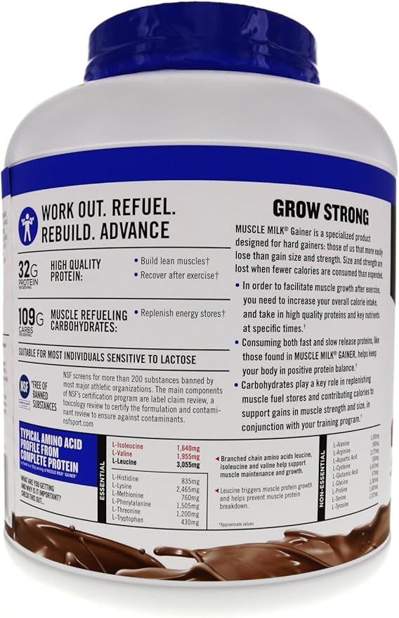 Muscle Milk Gainer Protein Powder, Chocolate, 32g Protein, 5 Pound
