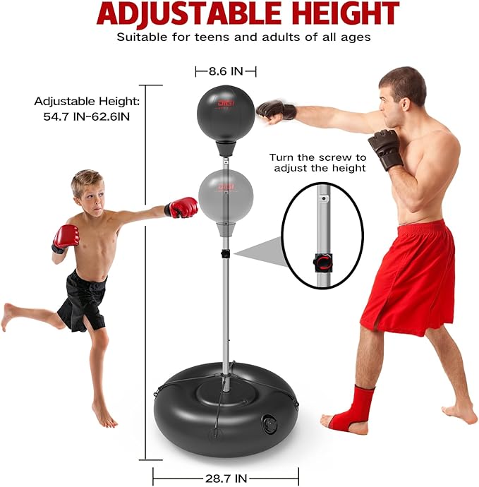 Punching Bag with Stand for Adults and Teens, Height Adjustable, Speed Bags for Boxing with Hand Pump and 4 Elastic Cords, Boxing Punching Bag for Training, Stress Relief and Fitness