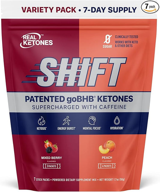 Real Ketones BHB Exogenous Ketones Drink Mix Packets Keto Electrolytes Powder Packets No Sugar with 4 Main Fasting Electrolytes Plus Hydrating Patented Keto BHB - 7 Count Peach, Mixed Berry