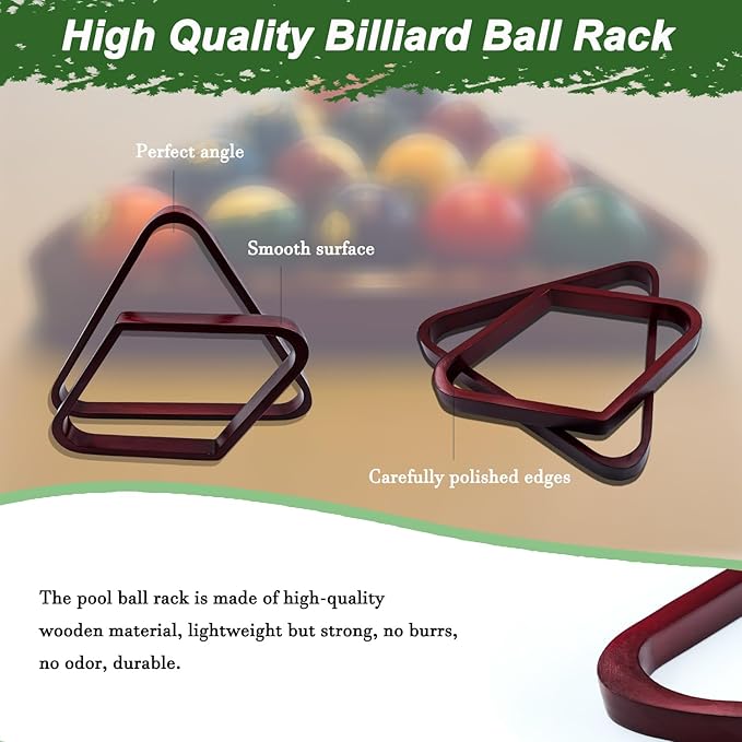 23 Pcs Wooden Pool Triangle Rack, Pool Table Accessories with Pool Table Brush for Felt, 2-1/4" Pool Ball Holder, Billiard Magic Ball Rack Billiard Accessories (Wine Red)