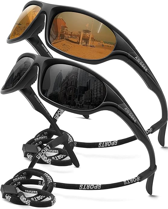 Polarized Sports Sunglasses for Men,TR90 Unbreakable Frame Sunglasses for Fishing Driving Cycling UV400 Protection