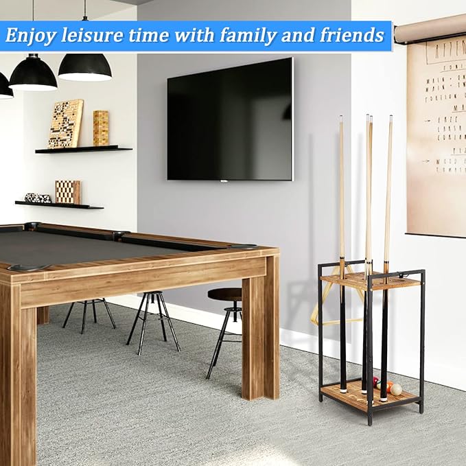 Pool Stick Holder - Freestanding Pool Cue Holder Floor Stand Wooden Cue Stick Holder 10-Hole Billiard Cue Racks for Game Room Billiard Room Decor Club Pool Table Accessories