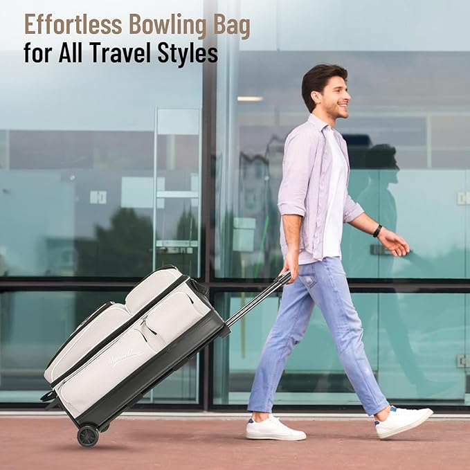 MANUEKLEAR 3 Ball Bowling Bags with Wheels, Bowling Ball Bag 3 Ball Roller with Accessory Pockets and Shoe Compartment
