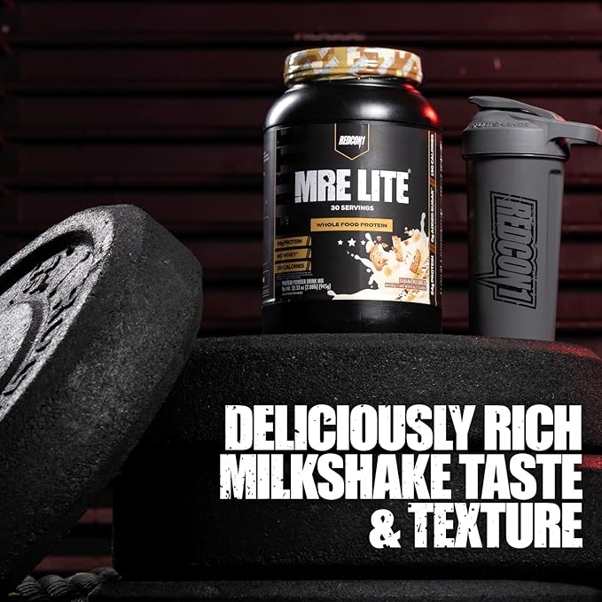 REDCON1 MRE Lite Whole Food Protein Powder, Peanut Butter Cookie - Low Carb & Whey Free Meal Replacement with Animal Protein Blends - Easy to Digest Supplement Made with MCT Oils (30 Servings)