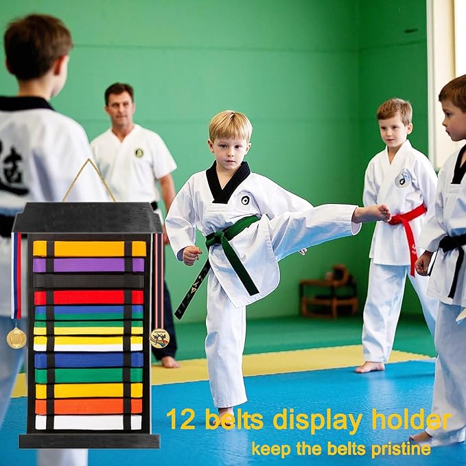 Karate Belt Display Rack - Holds Up to 12 Belts, Taekwondo & BJJ Belt Display Holder for Martial Arts, No Assembly Required, Martial Arts Belt Display for Teenagers & Adults