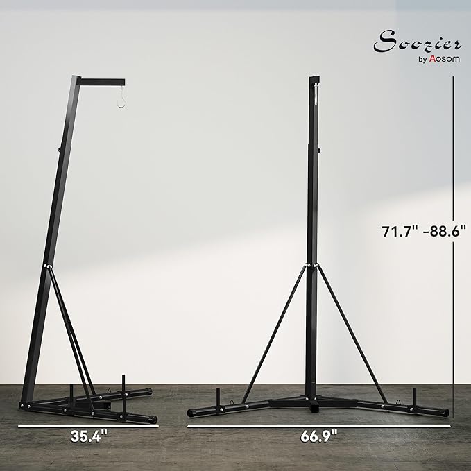 Soozier Foldable Punch Bag Stand, Height Adjustable Heavy Bag Stand with Weighted Base, Free Standing for Home Gym, Stand Only