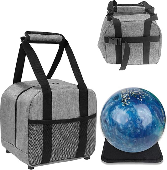 Single Bowling Ball Bag 1 Ball Extra Ball Organizer with Padded Ball Holder, Portable Small Zipper Case with Mesh Pocket, Bowling Gifts for Men, Kids, Beginners (Gray)