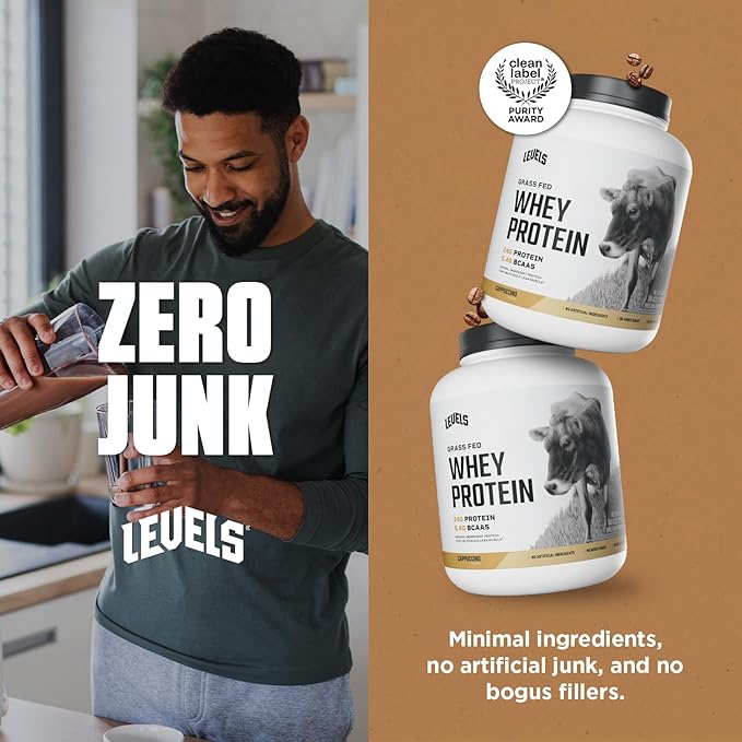 Levels Grass Fed Whey Protein Powder, No Artificials, 24G of Protein, Cappuccino, 5LB