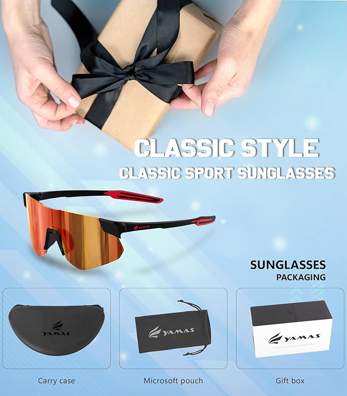 YAMAS Sport Sunglasses for Mens Womens, Wrap around Sunglasses, Non-Slip Nose Pads for Climbing and Running, UV400 Protection