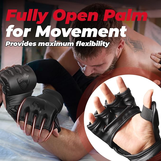 LIBERLUPUS MMA Gloves for Men & Women – Hybrid & Open Palm Designs for Sparring, Training, Kickboxing, Muay Thai, and Grappling – Knuckle Protection & Wrist Support for Flexibility and Control