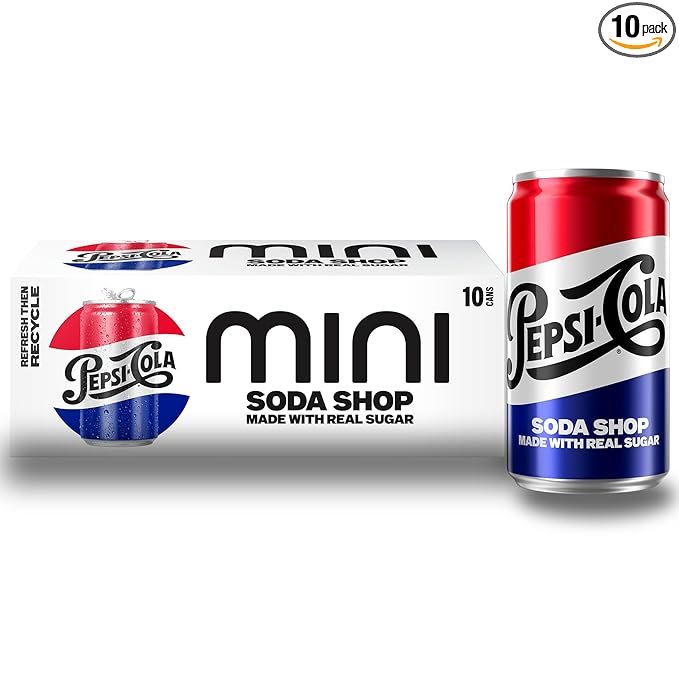 Pepsi Real Sugar Soda Mini Cans, 7.5oz Mini Cans, (10 Pack) (Packaging May Vary)