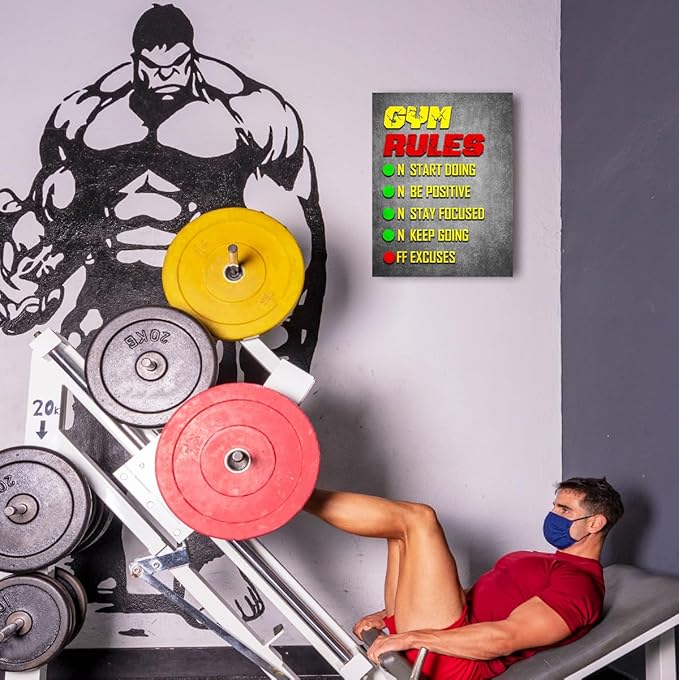 Gym Quotes Wall Art,Inspirational Workout Wall Decor,Gym Rules Canvas Wall Art for Exercise Fitness Room