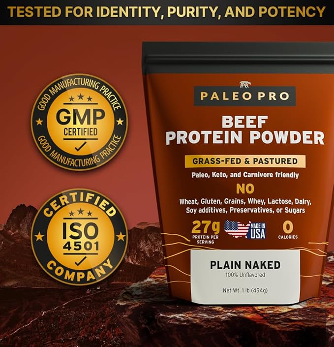 PaleoPro Protein Powder Grass-Fed, Pastured, Cage-Free Protein | Gluten & Dairy Free. No Sugar, Soy, Grains or Net Carbs | Paleo & Keto Friendly - 15 Servings (16 oz, Plain)