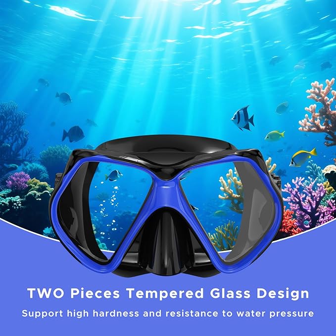 2 Pack Snorkeling Gear for Adults, Dry Snorkel, Mask Set Adult, Diving Scuba Mask, Scuba Gear, Swimming Goggles with Nose Cover, Swim Freediving Tempered Glass Panoramic View Travel Packages