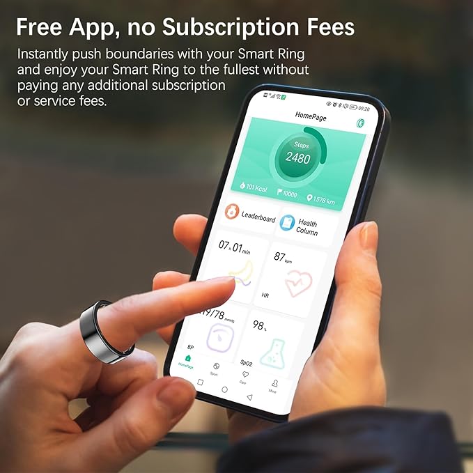 Health Tracker Ring, Smart Health Ring for Women Men with Heart Rate, Blood Oxygen, Sleep Monitor, Steps,Calories, No Subscription Fee, IP68 Waterproof Smart Ring for iPhone & Android (Black, 8#)