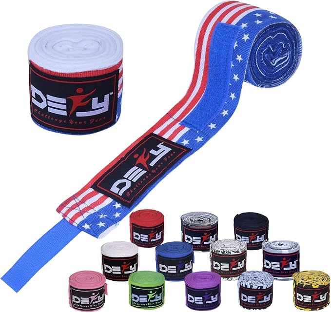 DEFY Professional 180 Inch Hand Wraps for Boxing Muay Thai MMA Elastic Bandages for Men & Women -Pair
