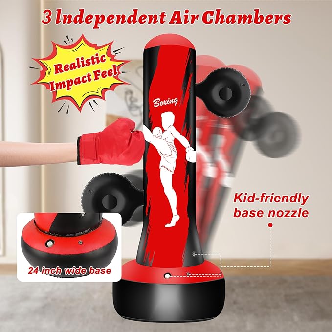 Punching Bag for Kids Teens Boys Girls, 69" Kids Punching Bag with Focus Pads & Gloves, Boxing Bag, Inflatable for Boys Girls Age 3-6-9-12-18 Christmas Birthday Toys
