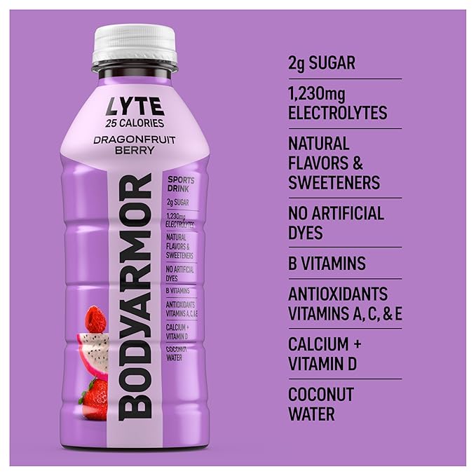 BODYARMOR LYTE Sports Drink Low-Calorie Sports Beverage, Dragonfruit Berry, Natural Flavors With Vitamins, Potassium-Packed Electrolytes, Perfect For Athletes, 20 Fl Oz (Pack of 6)