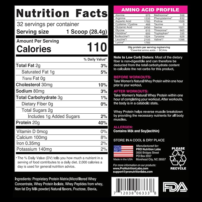 Whey Protein Powder for Women Vanilla Powder - Low Carb Gluten-Free Grass-Fed rBGH-Free - Supports Weight Loss - Natural Stevia Sweetened Protein Shake, 20g (Creamy Vanilla, 2lb)