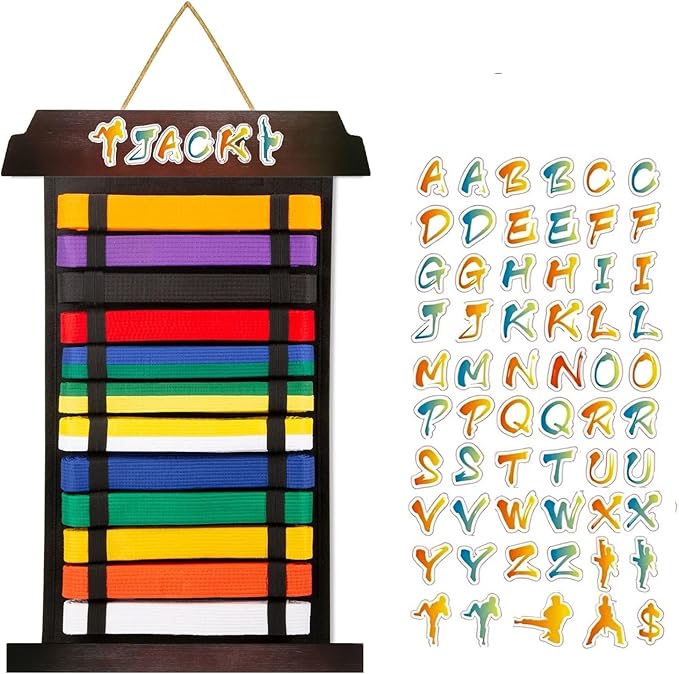 Karate Belt Display Rack - Holds Up to 12 Belts, Taekwondo & BJJ Belt Display Holder for Martial Arts, No Assembly Required, Martial Arts Belt Display for Teenagers & Adults