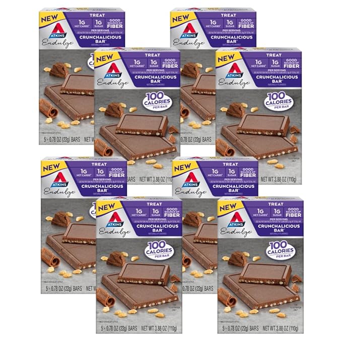 Atkins Endulge, Crunchalicious Bar, 1g Net Carbs, 1g Sugar, Good Source of Fiber, 5 Count (Pack of 8)