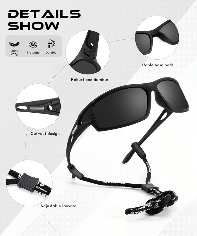 Polarized Sunglasses Men, Sports Sun Glasses Womens UV400 Protection for Fishing Running Driving