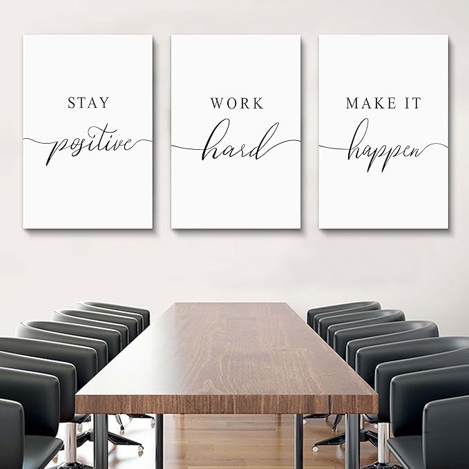 Framed Canvas Wall Art Positive Quotes Painting, Office Wall Art, white Large Poster, Positive Motivational Set of 3 Prints, work hard letters, Inspirational Wall Decor Prints (G-3pcs,24x36inchx3pcs)