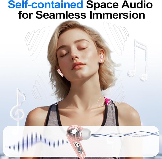 kurdene Wireless Earbuds Bluetooth 5.4 Headphones 60H Playtime Deep Bass Stereo Ear Buds with Mic Comfort Lightweight in Ear Earphones for Workout/Running Pink