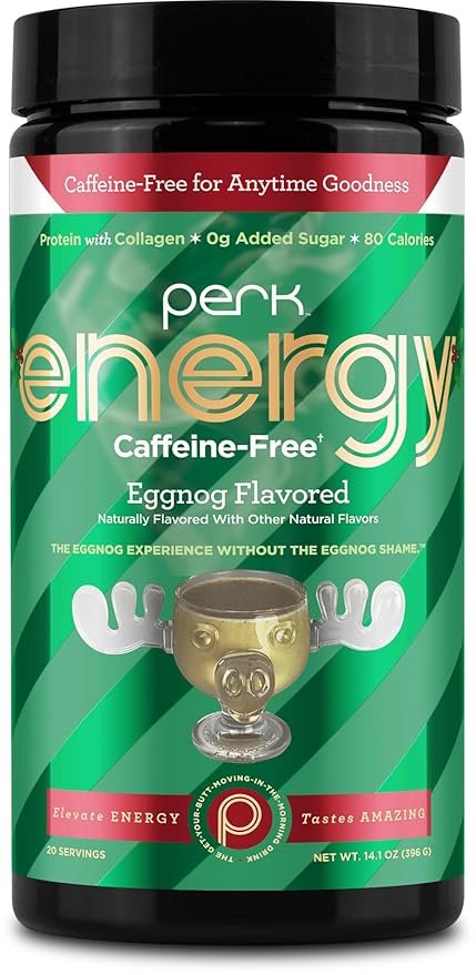 Perk Energy Original Caffeine-Free Eggnog (20 Servings) - Gluten Free, Soy Free, Peanut Free