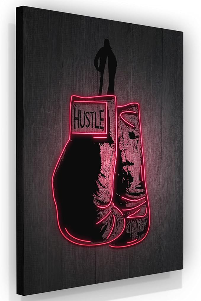 Boxing Gloves Neon Canvas Print Motivational Canvas Print Wall Art Office Decor, Entrepreneur Motivation, Hustle Artwork, Boxing Neon Print, Fighter Gym Sign, Hustler Art Neon Sign (18" x 12")
