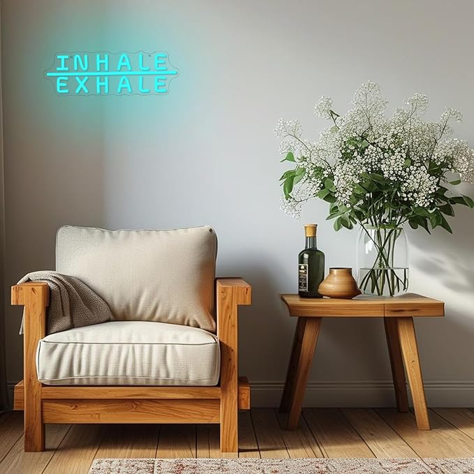 "Inhale Exhale" Neon Sign Yoga Neon Signs Letter Led Neon Sign Blue LED Neon Lights for Yoga Room Pilates Studio Bedroom Gym Decoration
