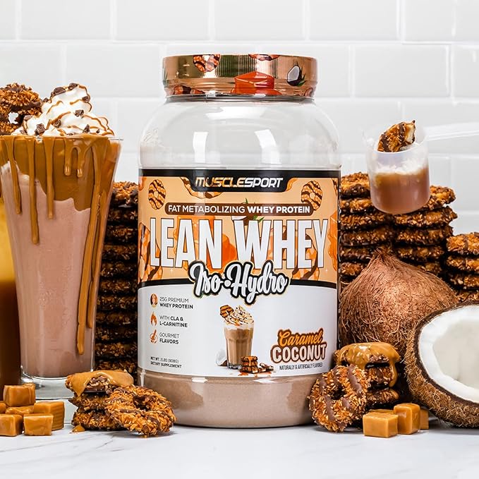 Musclesport Lean Whey Revolution™ Protein Powder - Whey Protein Isolate - Low Calorie, Low Carb, Low Fat, Incredible Flavors - 25g Protein per Scoop (2LB, Coconut Caramel)