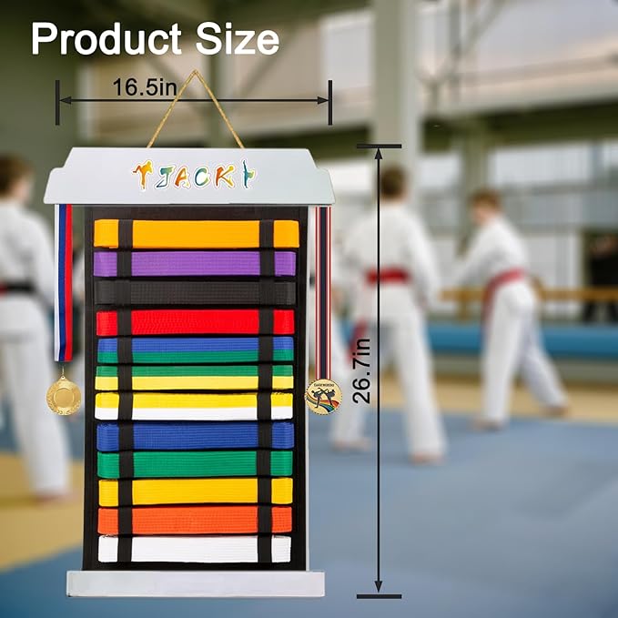 Karate Belt Display Rack - Holds Up to 12 Belts, Taekwondo & BJJ Belt Display Holder for Martial Arts, No Assembly Required, Martial Arts Belt Display for Teenagers & Adults