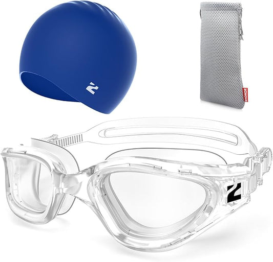 ZIONOR G1 Lite Swim Goggles with Swim Cap Comfortable Anti-fog Swimming Goggles Cap Set for Adult Men Women