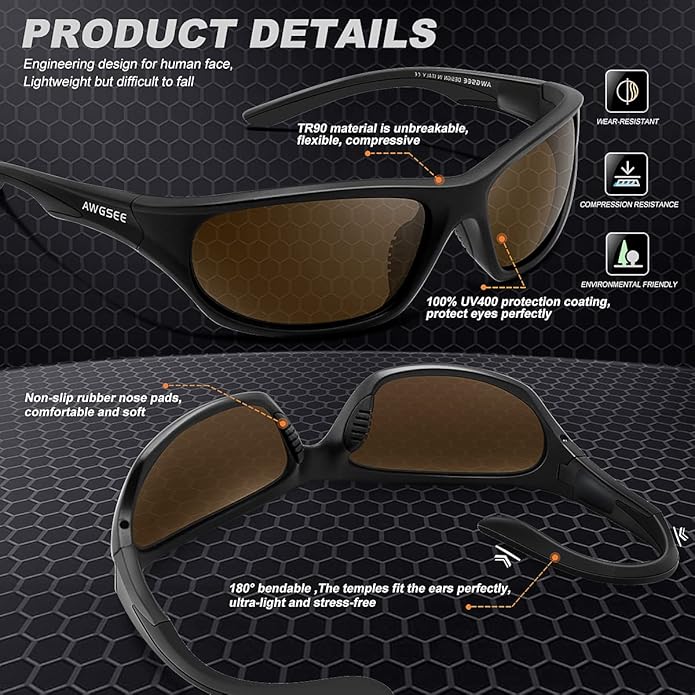 Polarized Sports Sunglasses for Men,TR90 Unbreakable Frame Sunglasses for Fishing Driving Cycling UV400 Protection