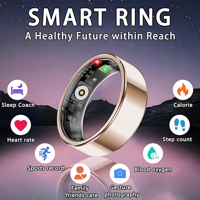 Smart Ring for Women Men, Sleep Tracker Ring, Waterproof Fitness Tracker Health Rings with Heart Rate Monitoring,Blood Oxygen,Stress Distance Calories Steps Tracking,No Subscription Fee(Rose Gold,#12)