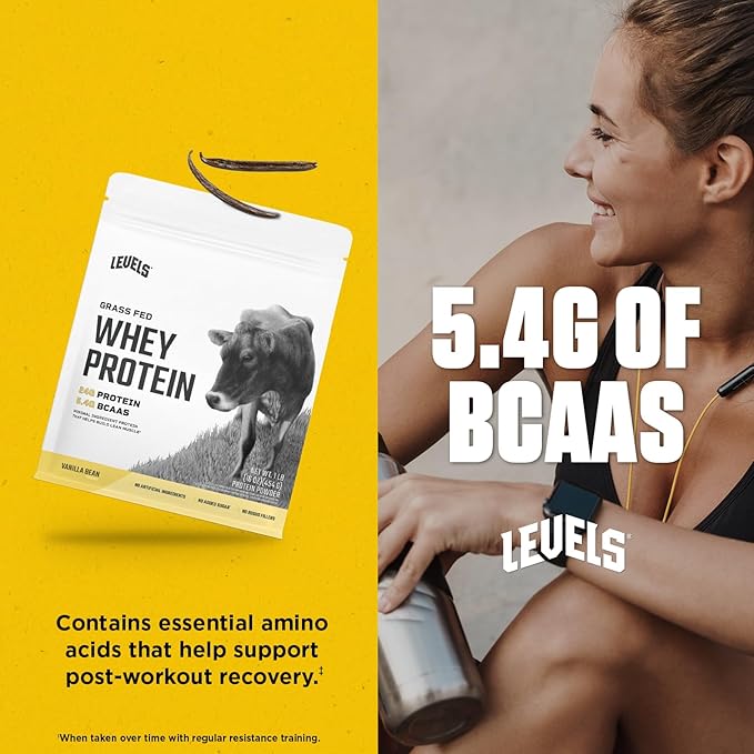 Levels Grass Fed Whey Protein Powder, No Artificials, 24G of Protein, Vanilla Bean, 1LB