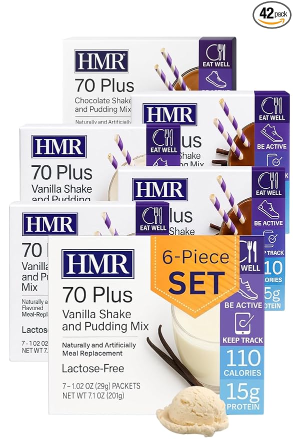HMR 70 Plus Vanilla + Chocolate Shake & Pudding Mix COMBO | Meal Replacement Powder | Lactose-Free | 15g Protein | Easy to Make | Low Calorie | 42 Single Serving Packets each