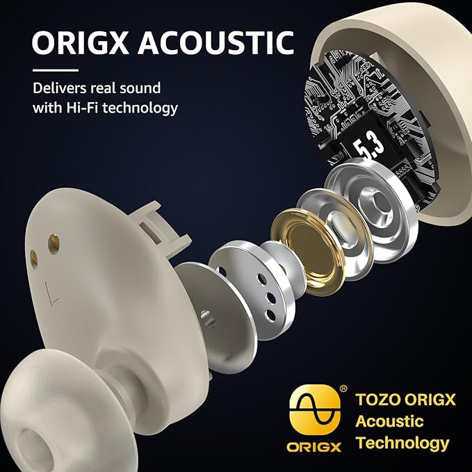 TOZO A1 Wireless Earbuds Bluetooth 5.3 Light Weight in Ear IPX5 Waterproof Headphones 2 Mic for AI Calls, Immersive Premium Sound Bass Headset with Charging Case, 32 Presets EQ Customization via App