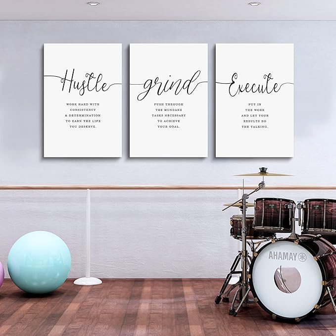 Canvas Grind Quote, Hustle Grind Execute, Inspirational Print, Office Wall Art, Large Poster, Motivational Wall Art, Office Decor Set of 3 Prints (16x24in x 3pcs)